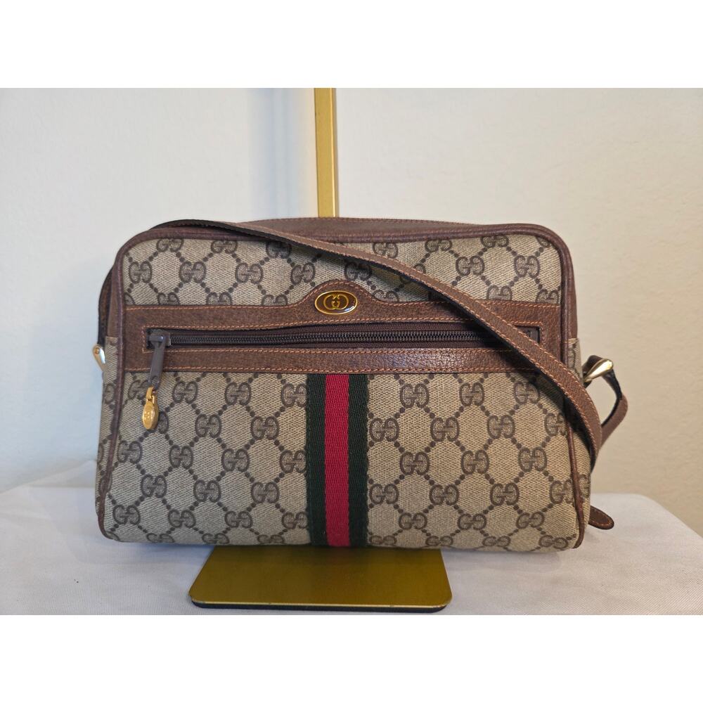 Gucci GG Monogram Vintage Ophidia Crossbody Bag Sherry Line Adjustable Strap